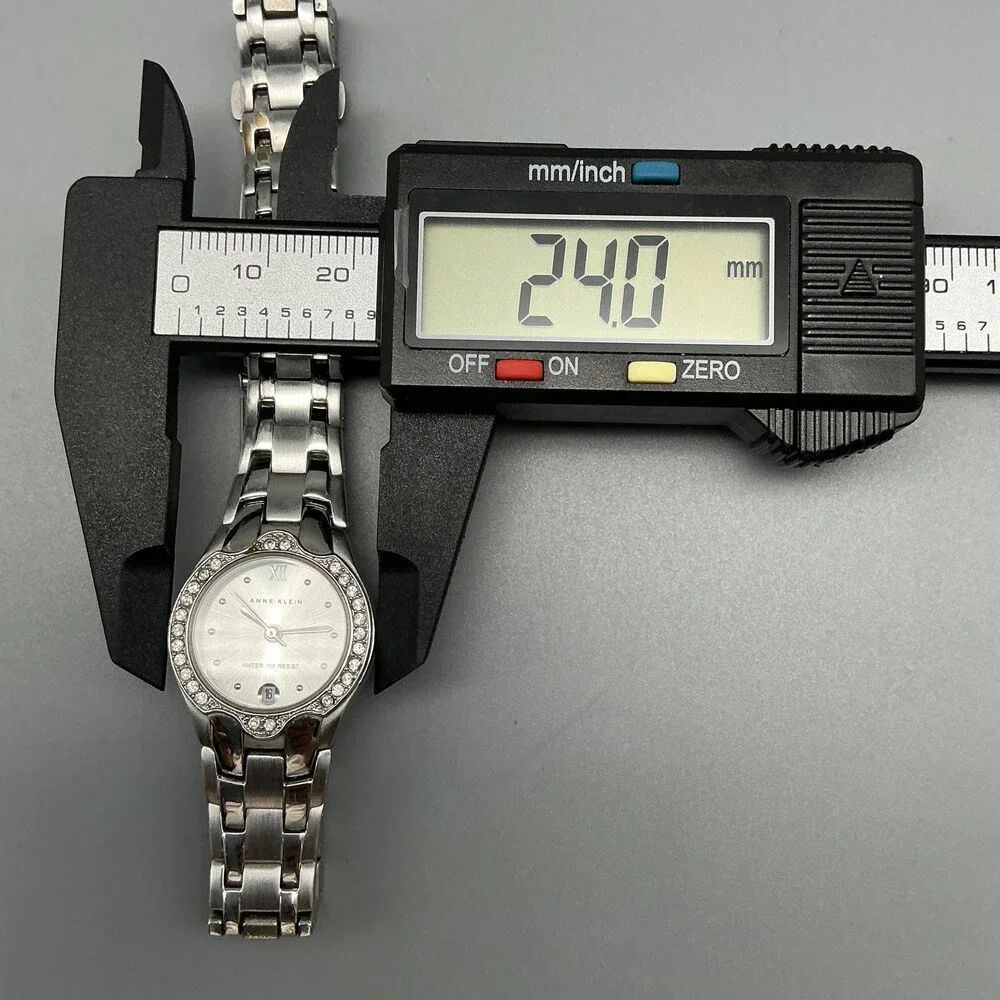 Anne Klein Womens Watch 24mm Silver Dial Crystal Bezel Date New Battery 6.25